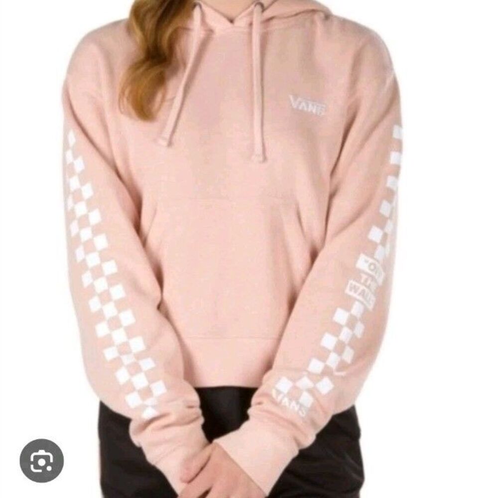Vans Womens Crop Hoodie Size XS Dusty Pink Kangaroo Pocket Long Sleeve Pullover
